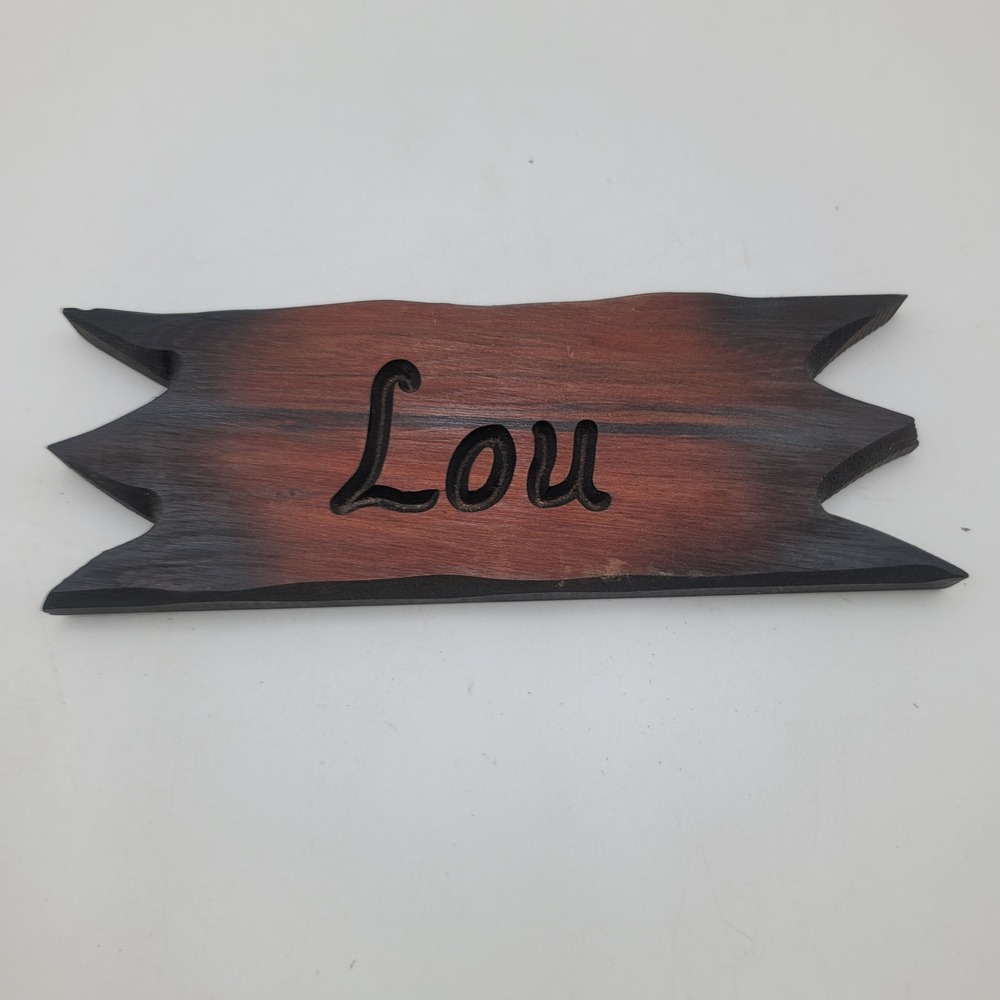 Custom Carved Wood Pet Name Plaque "Lou" Rustic Animal Stall Sign Handcrafted